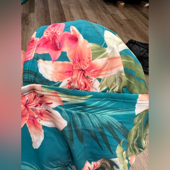 Kona Sol Tropical Floral One Piece Bathing Suit Swimsuit Medium V Neck Tie Back - Picture 5 of 5